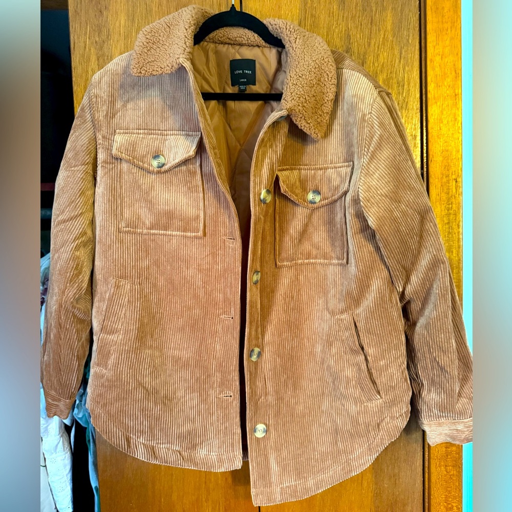 Tan Corduroy Jacket with Sherpa Collar
